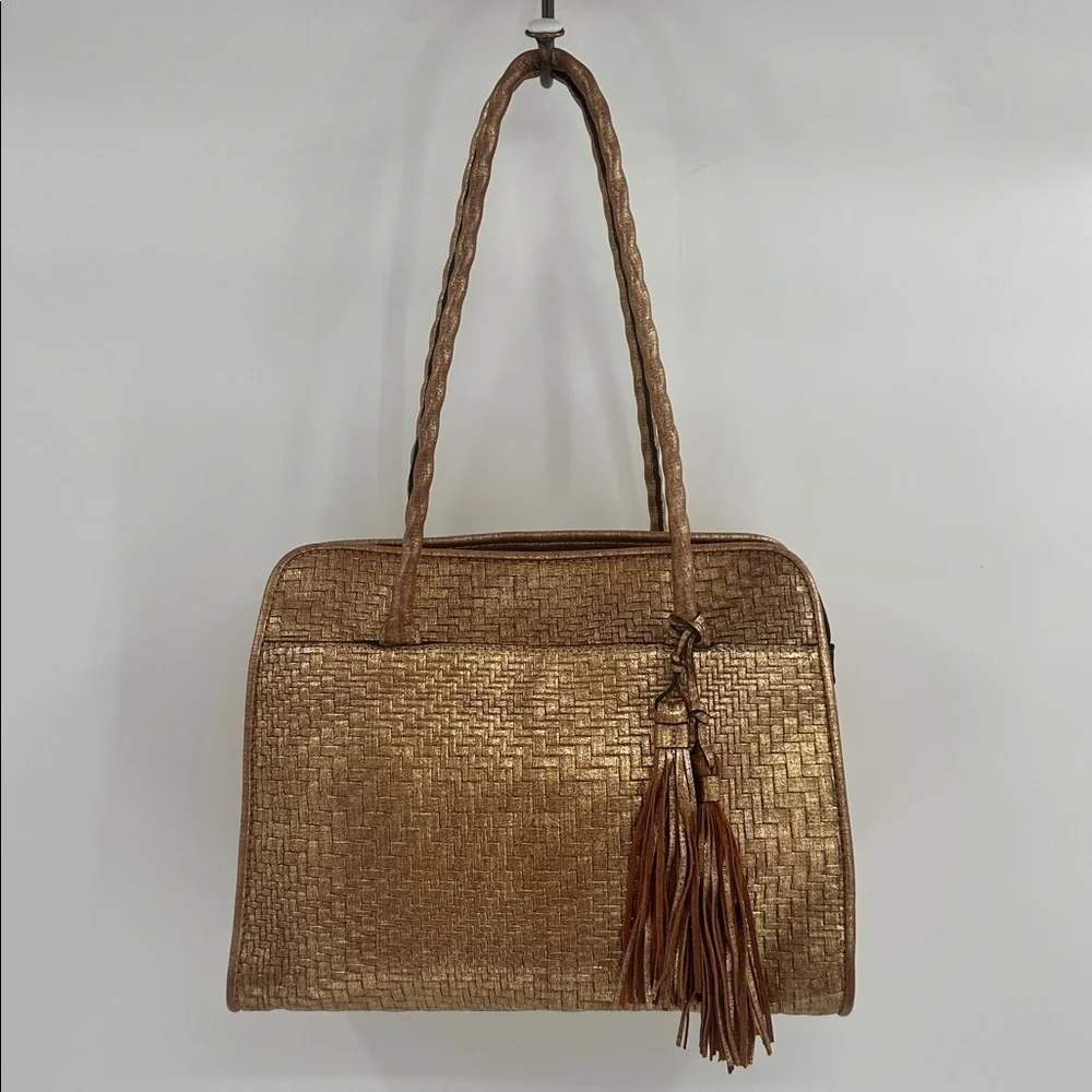 Patricia Nash Paris Gold Woven Tote Bag with Tassel